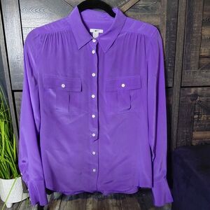 J. Crew Vibrant Purple Silk Button-Front Blouse